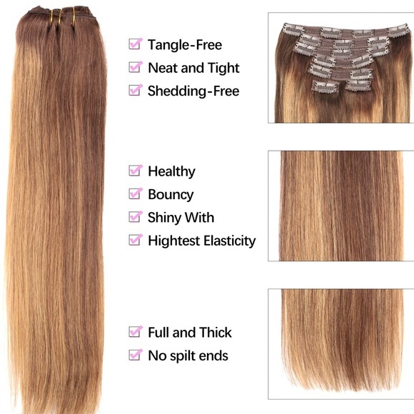14” Chocolate Brown to Caramel Blonde 4/27 Clip In Human Hair Extensions 120g ME - Picture 4 of 13